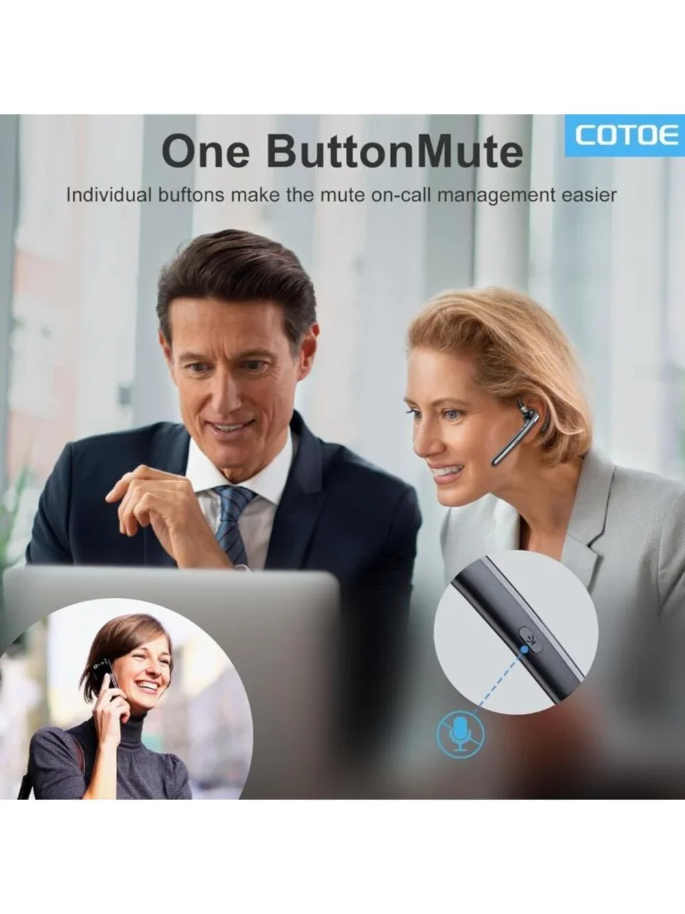 Wireless Bluetooth Headset with 72-Hour Talk Time & Noise Cancelling Mic